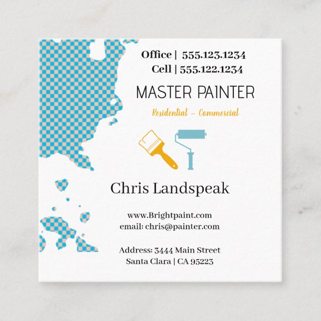Masterpainter & Light Blue Chequerboard pattern Square Business Card (Front)