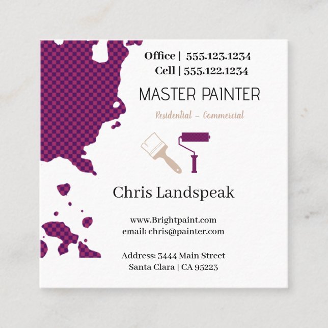 Masterpainter & Magenta Chequerboard pattern Square Business Card (Front)