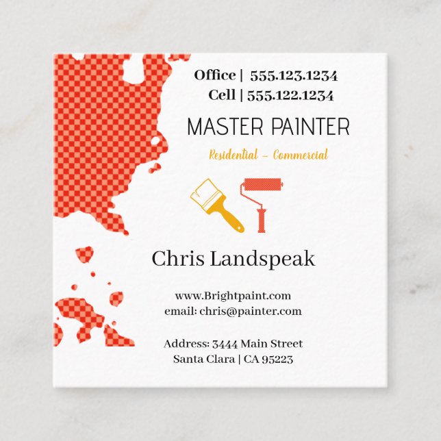 Masterpainter & Orange Chequerboard pattern Square Business Card (Front)