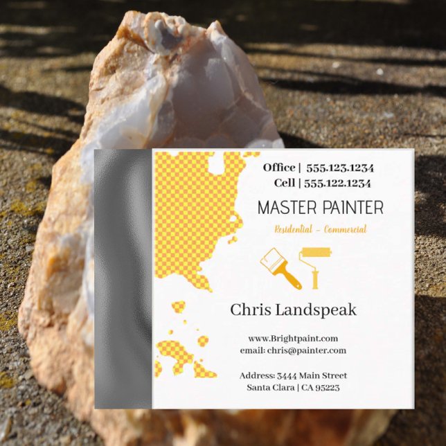 Masterpainter & Orange Yellow Chequerboard pattern Square Business Card (Master Painter Business card)