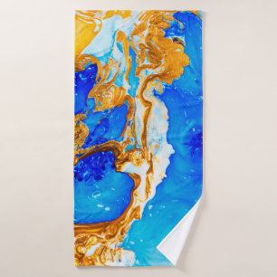 Masterpiece of designing art. Golden and blue pain Bath Towel