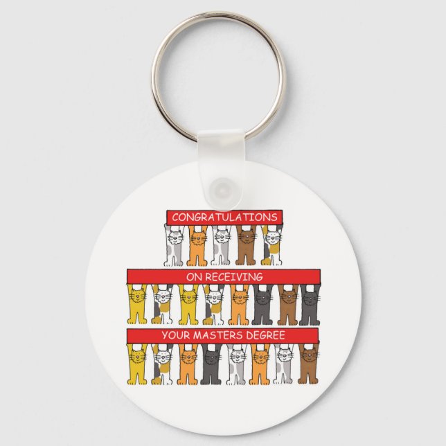 Masters Degree Congratulations Cartoon Cats Key Ring (Front)