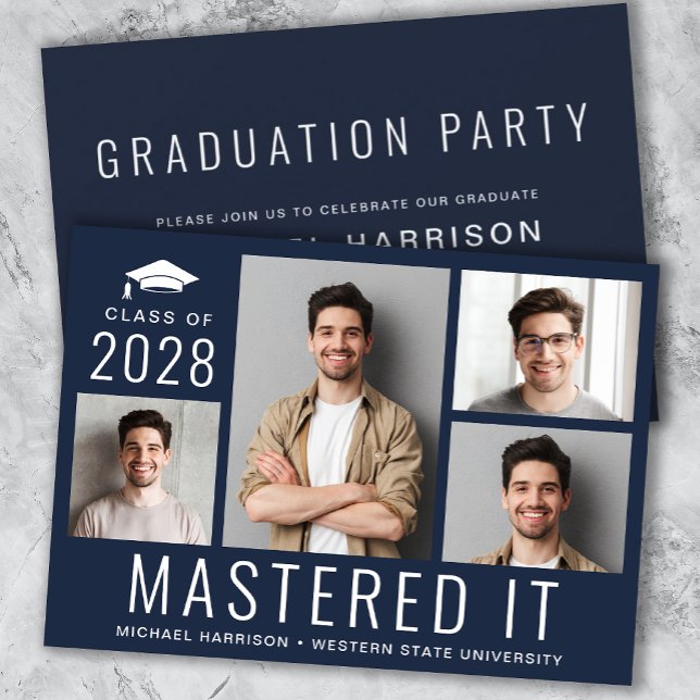 Masters Degree Photo Blue Graduation Party Invitation (Creator Uploaded)