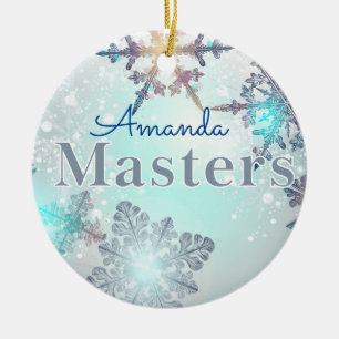 Masters Graduation Personalized Name Blue Ceramic Tree Decoration