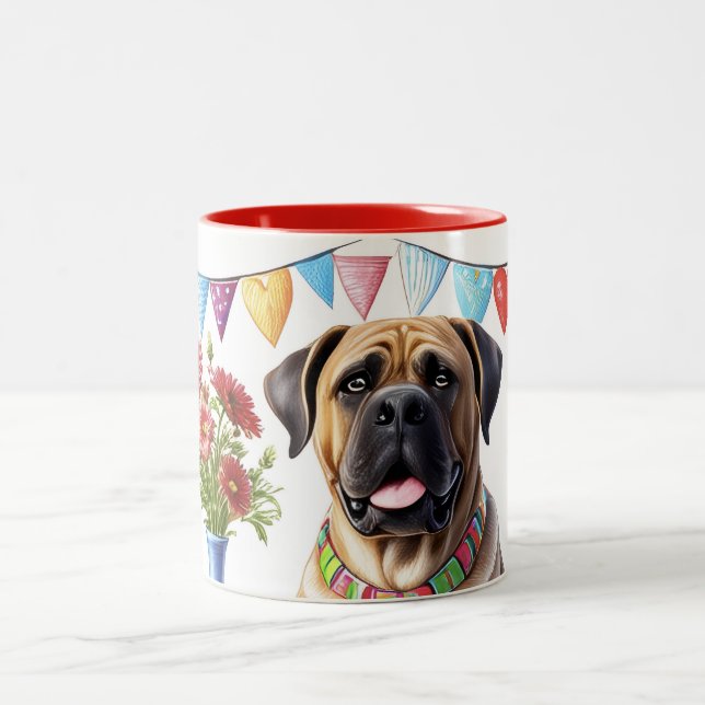 Mastiff auf einer Feier Two-Tone Coffee Mug (Center)