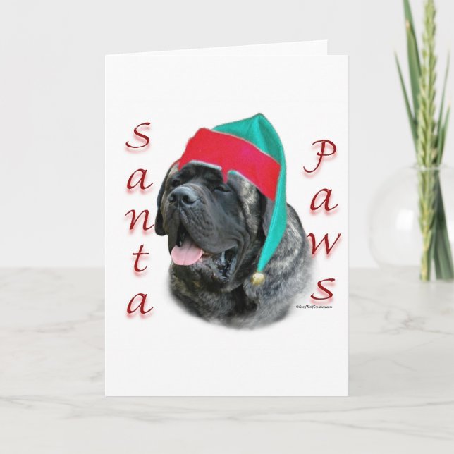 Mastiff (brindle) Santa Paws Holiday Card (Front)
