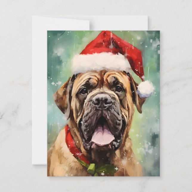 Mastiff Christmas brush painting artwork Holiday Card (Front)