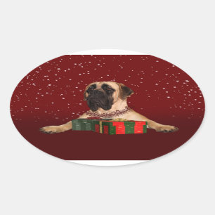 Mastiff Christmas Oval Sticker