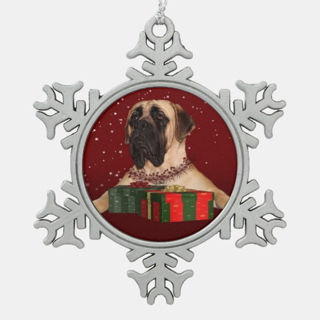 Mastiff Christmas Snowflake Pewter Christmas Ornament (Front)
