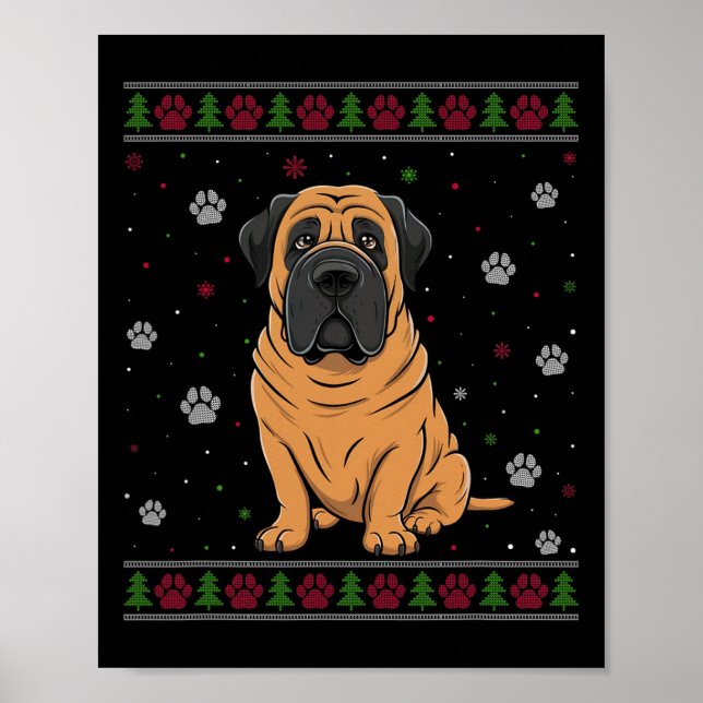 Mastiff Christmas Sweater Xmas Pet Animal Dog Love Poster (Front)