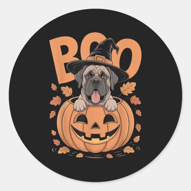 Mastiff Costume On Pumpkin Halloween Mastiff  Classic Round Sticker (Front)