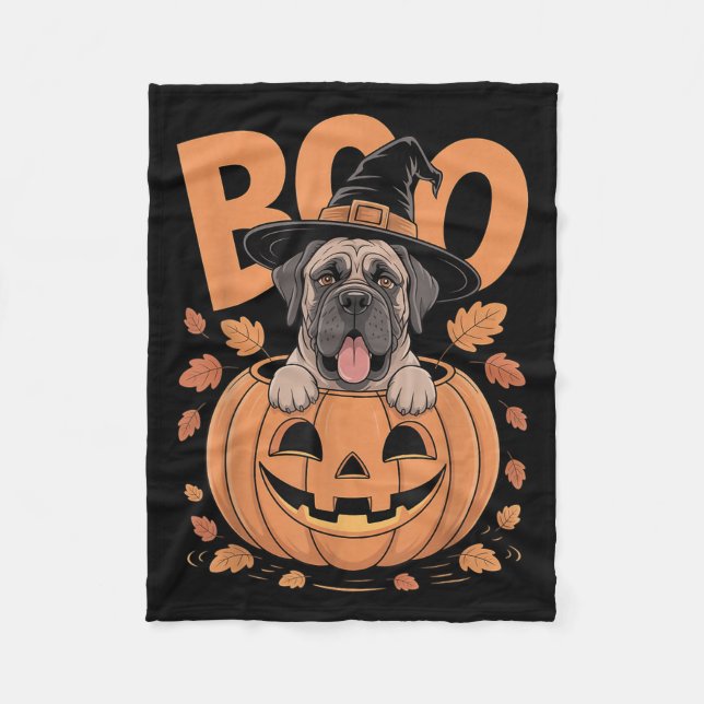 Mastiff Costume On Pumpkin Halloween Mastiff  Fleece Blanket (Front)