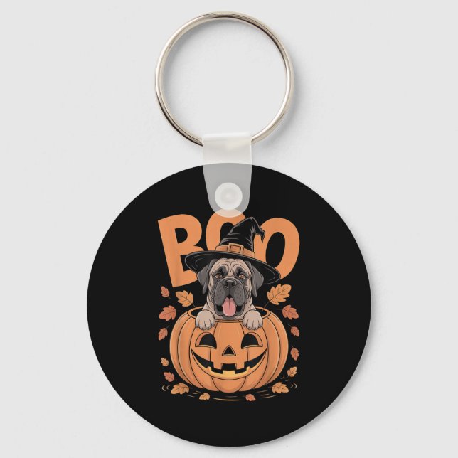 Mastiff Costume On Pumpkin Halloween Mastiff  Key Ring (Front)