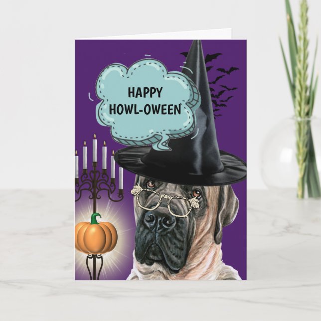 Mastiff cute dog witch happy howloween card (Front)