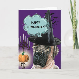 Mastiff cute dog witch happy howloween card