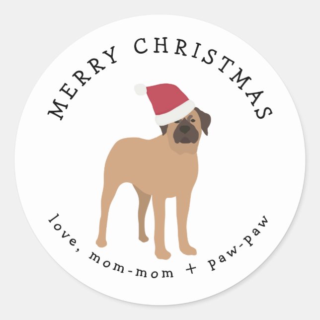 Mastiff dog Christmas gift sticker (Front)
