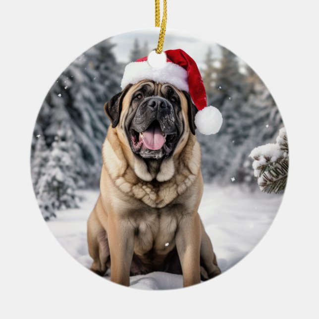 Mastiff Dog Christmas Keepsake Ceramic Tree Decoration (Front)