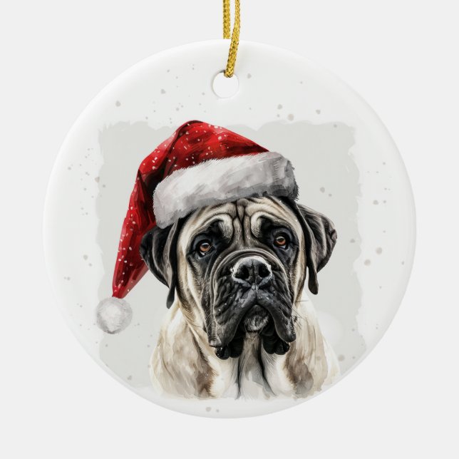 Mastiff Dog Christmas Personalized Ceramic Tree Decoration (Front)