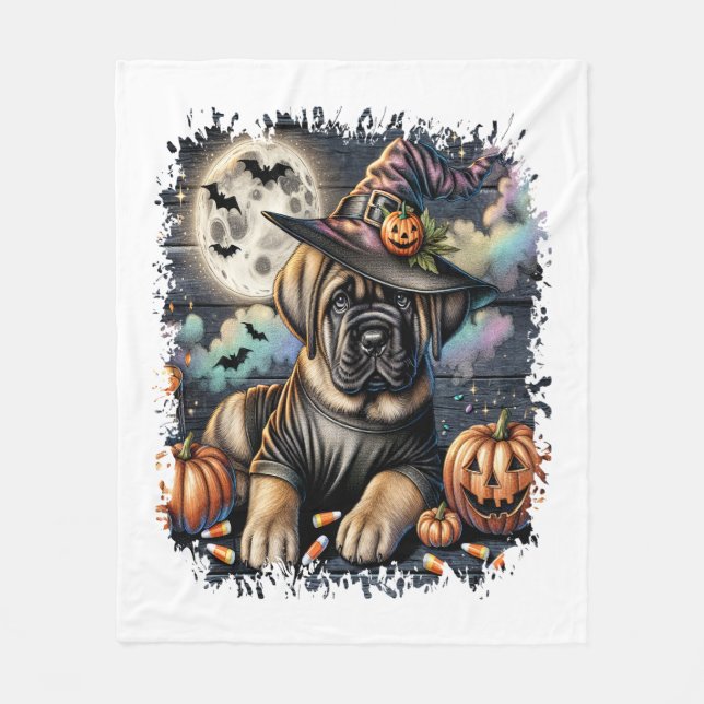 Mastiff Dog Halloween Square Fleece Blanket (Front)