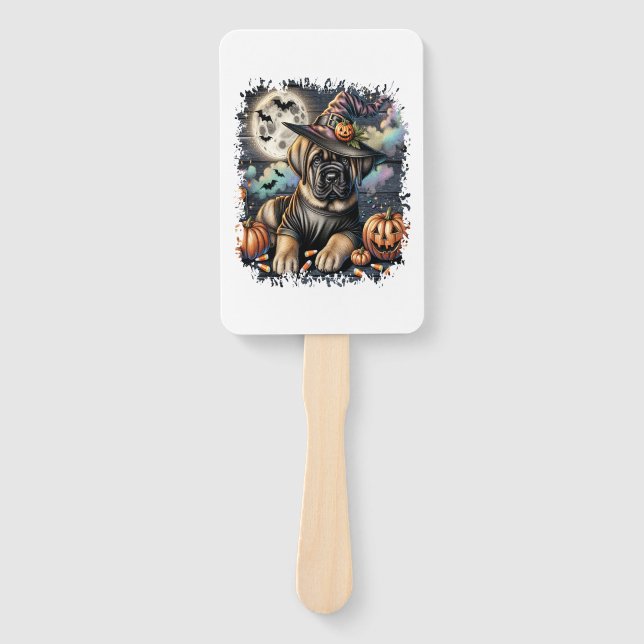 Mastiff Dog Halloween Square Hand Fan (Front)