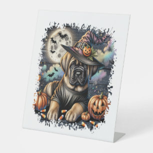 Mastiff Dog Halloween Square Pedestal Sign