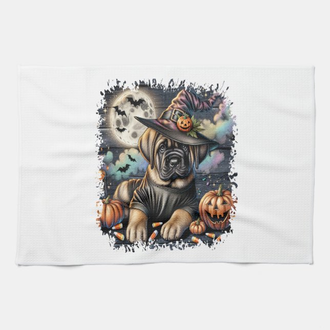 Mastiff Dog Halloween Square Tea Towel (Horizontal)
