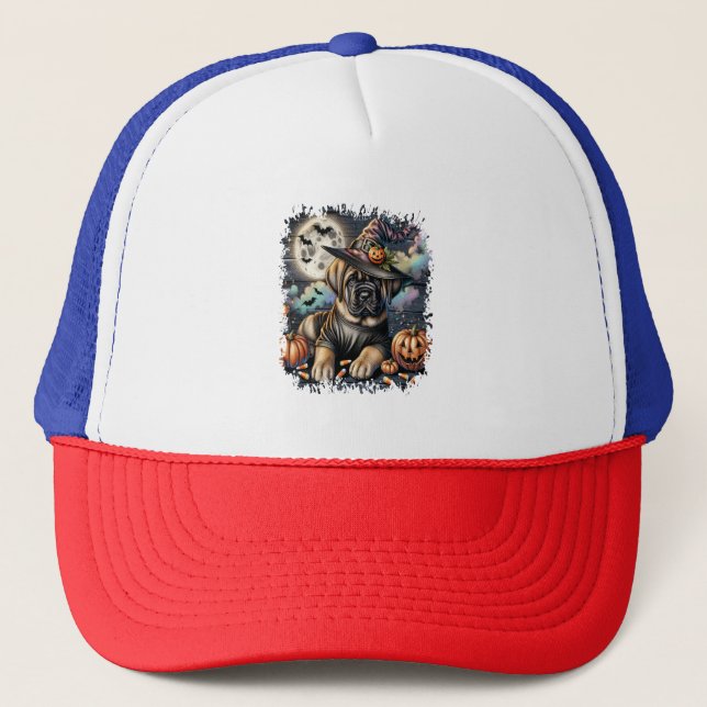 Mastiff Dog Halloween Square Trucker Hat (Front)