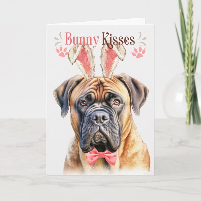 Mastiff Dog in Bunny Ears for Easter Holiday Card (Front)