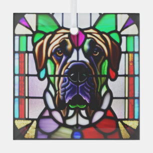 Mastiff Dog "Stained Glass"  Glass Tree Decoration