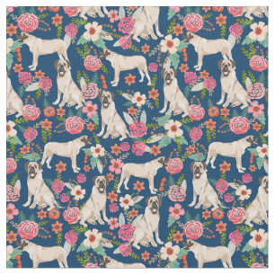 Mastiff Dog Vintage Florals Fabric