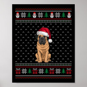 Mastiff Dog Wearing Santa Hat Ugly Xmas Dog Lovers Poster