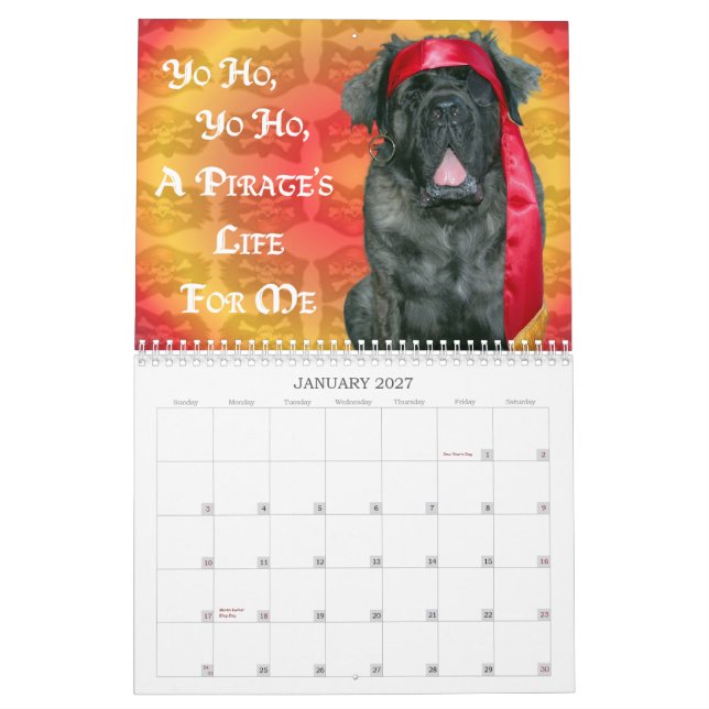 Mastiff Dress Up Calendar (Jan 2027)