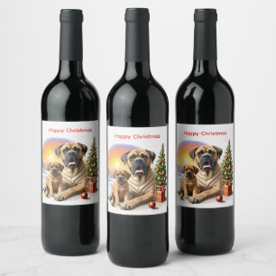 Mastiff englische Doggen Christmas Wine Label