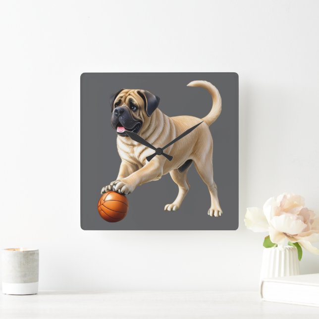 Mastiff English Bulldogge on vacation with ball Square Wall Clock (Home)