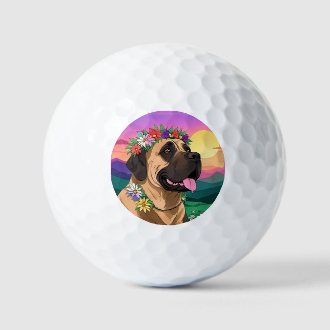 Mastiff English Mastiff with flower wreath Mother' Golf Balls (Front)