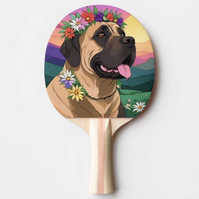 Mastiff English Mastiff with flower wreath Mother' Ping Pong Paddle (Front)