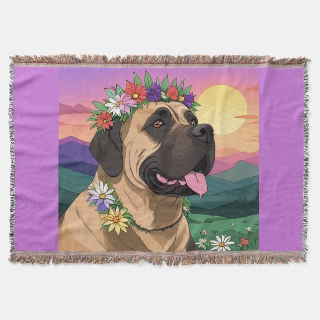 Mastiff English Mastiff with flower wreath Mother' Throw Blanket (Front)