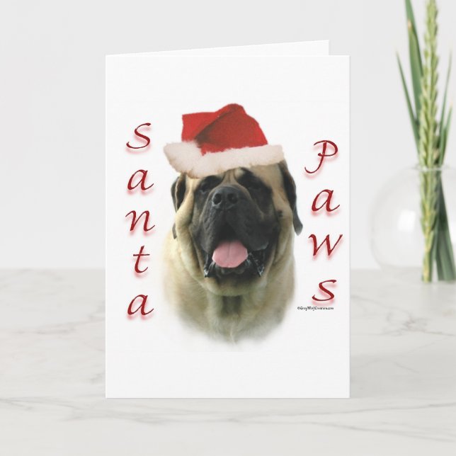 Mastiff (fawn) Santa Paws Holiday Card (Front)