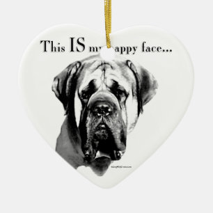 Mastiff Happy Face Ceramic Tree Decoration