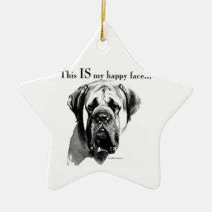 Mastiff Happy Face Ceramic Tree Decoration
