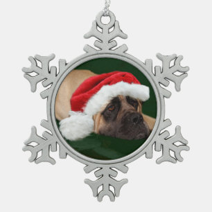 Mastiff in a Santa hat Snowflake Pewter Christmas Ornament