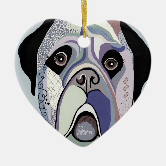 Mastiff in Denim Colours Ceramic Tree Decoration (Front)