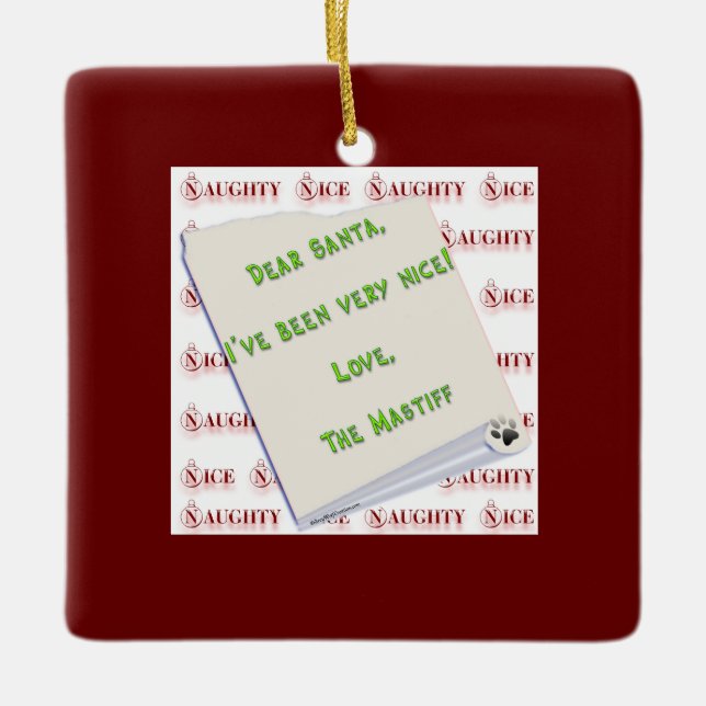Mastiff Naughty or Nice Keychain Ceramic Ornament (Front)