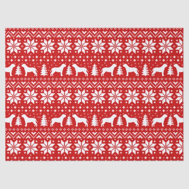 Mastiff Silhouettes Christmas Pattern Red Tissue Paper (Front)