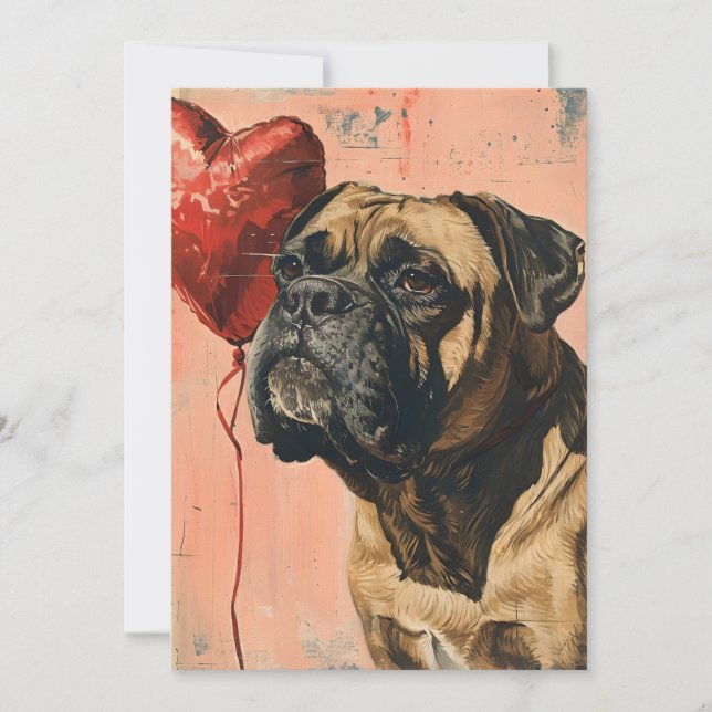 Mastiff Vintage Valentine's day Holiday Card (Front)