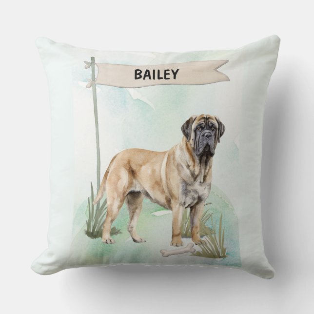 Mastiff Watercolor Personalised Dog Cushion (Front)