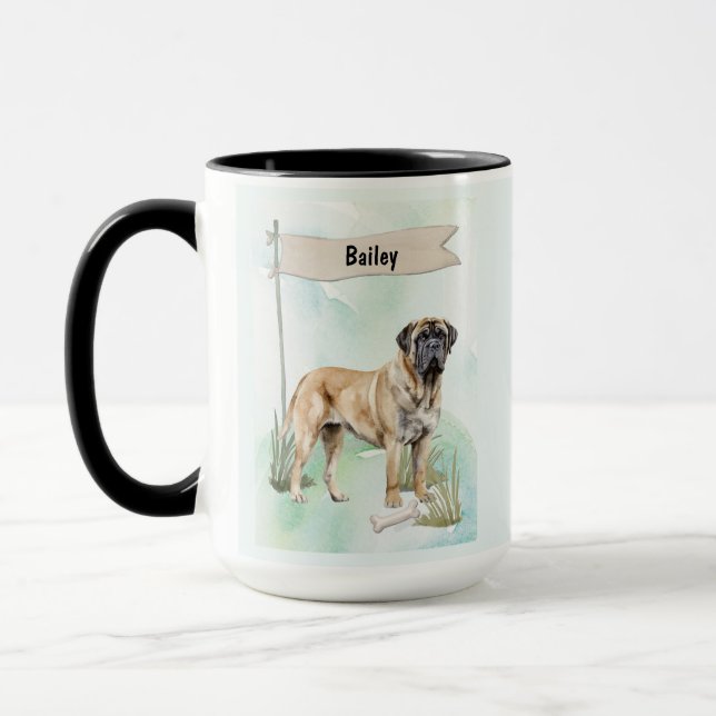 Mastiff Watercolor Personalised Dog Mug (Left)