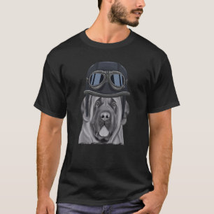 Mastiff Wearing Vintage Motorcycle Helmet T-Shirt