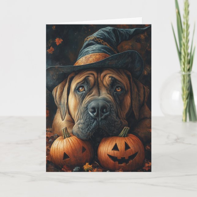 Mastiff Witch Halloween Holiday Card (Front)