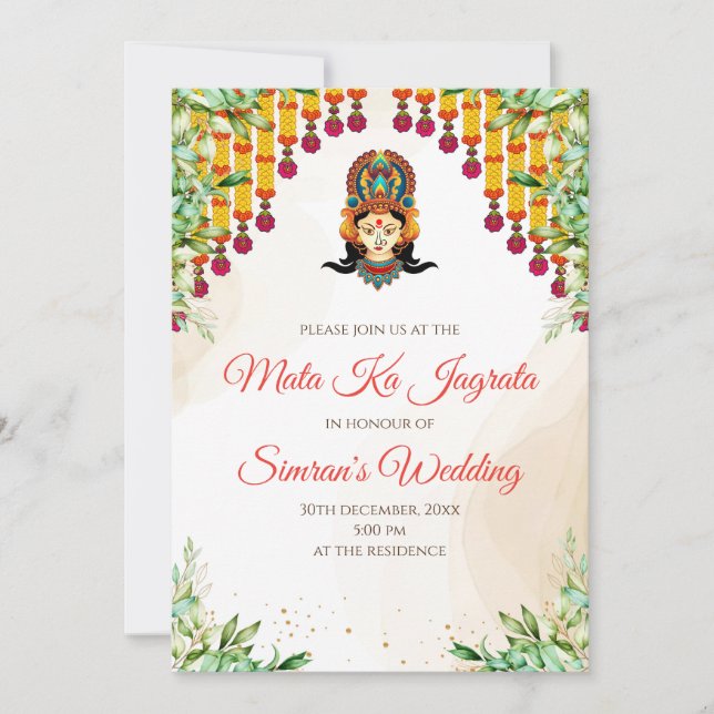 Mata ki Chowki invitation & Mata Rani invites (Front)